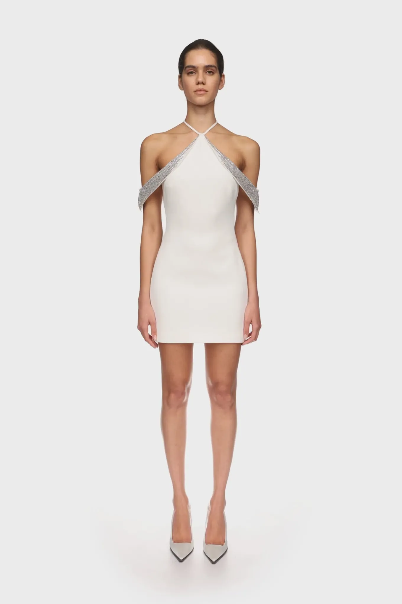 OFF THE SHOULDER CRYSTAL WINGS MINI DRESS