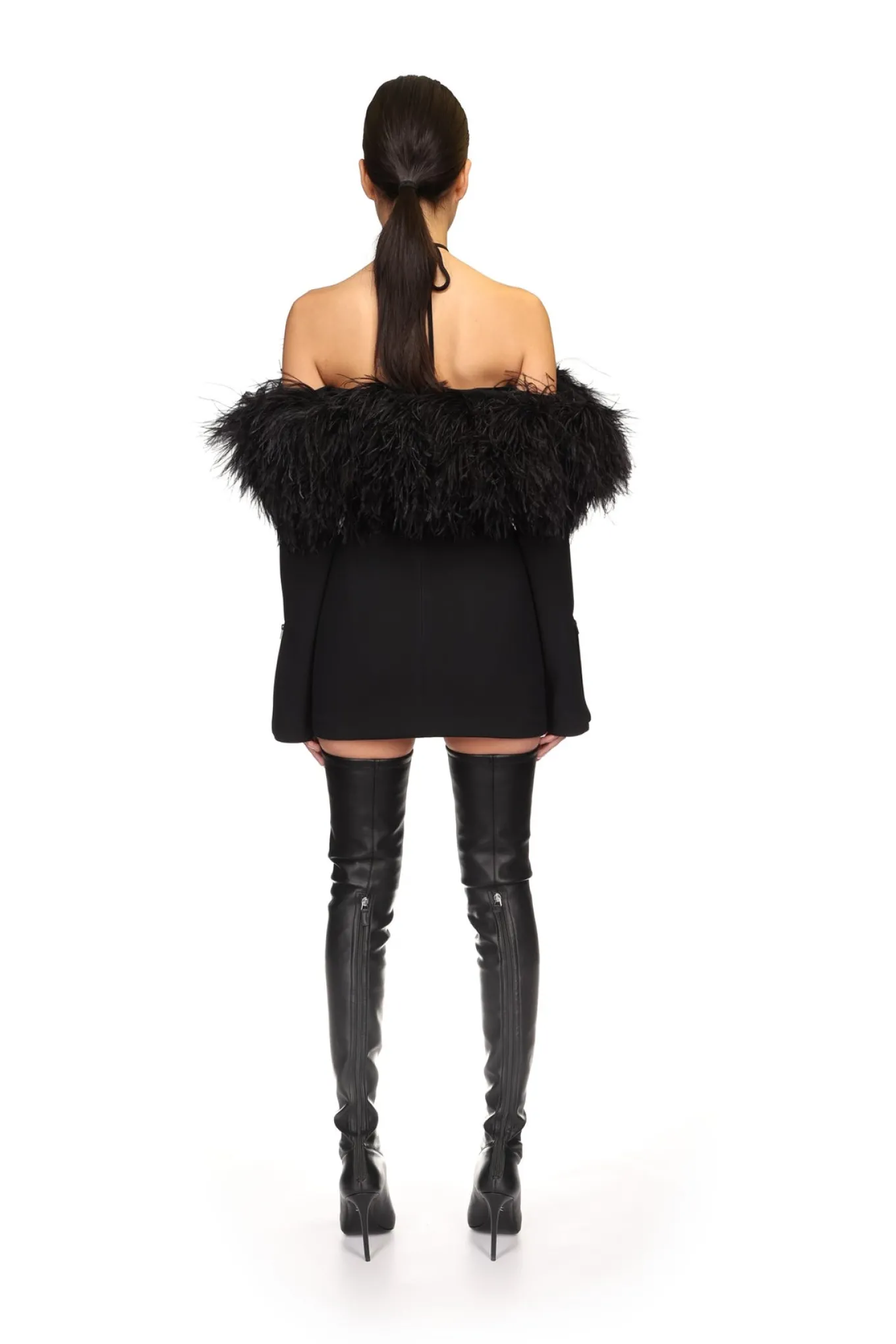 OFF THE SHOULDER FEATHER MINI DRESS