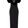OFF THE SHOULDER VELVET DETAIL MIDI DRESS
