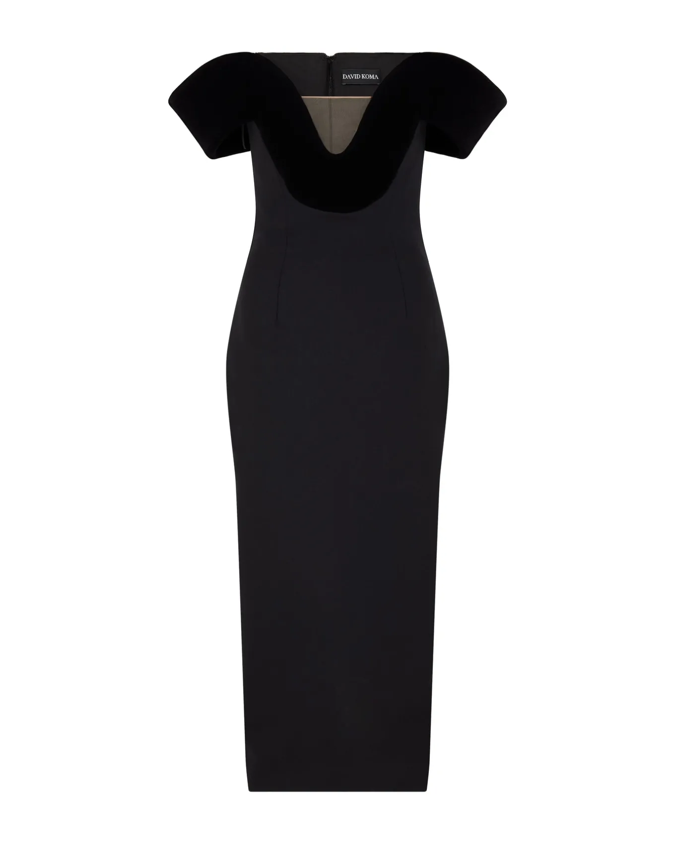 OFF THE SHOULDER VELVET DETAIL MIDI DRESS