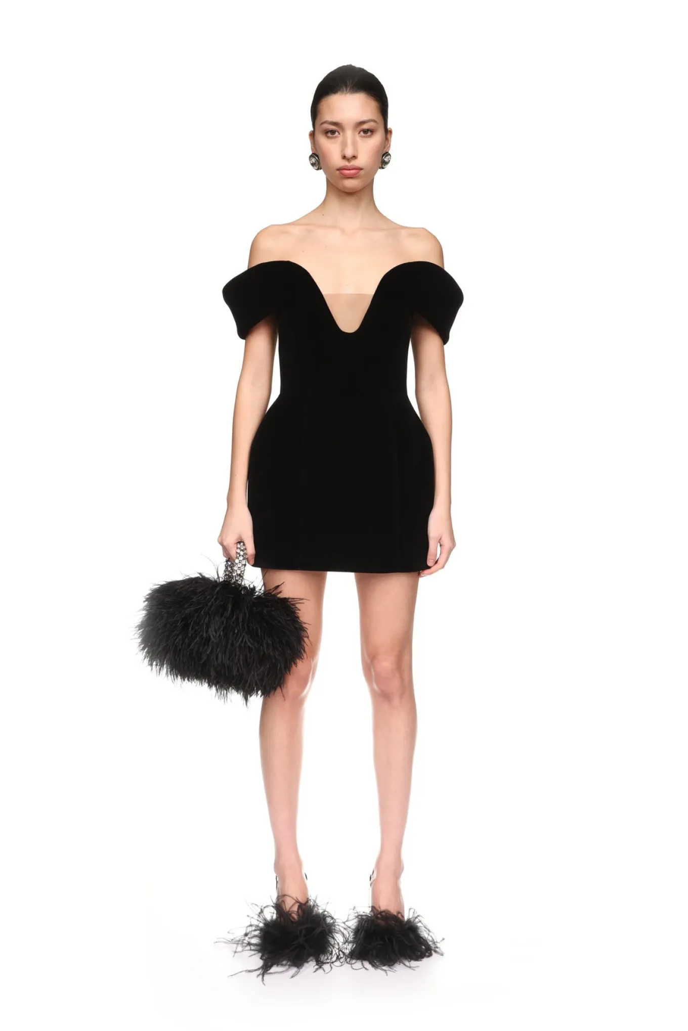 OFF THE SHOULDER VELVET MINI DRESS