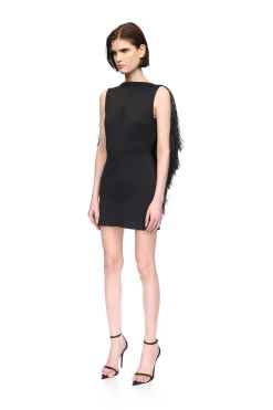 OPEN BACK RAFFIA FRINGE DETAIL MINI DRESS