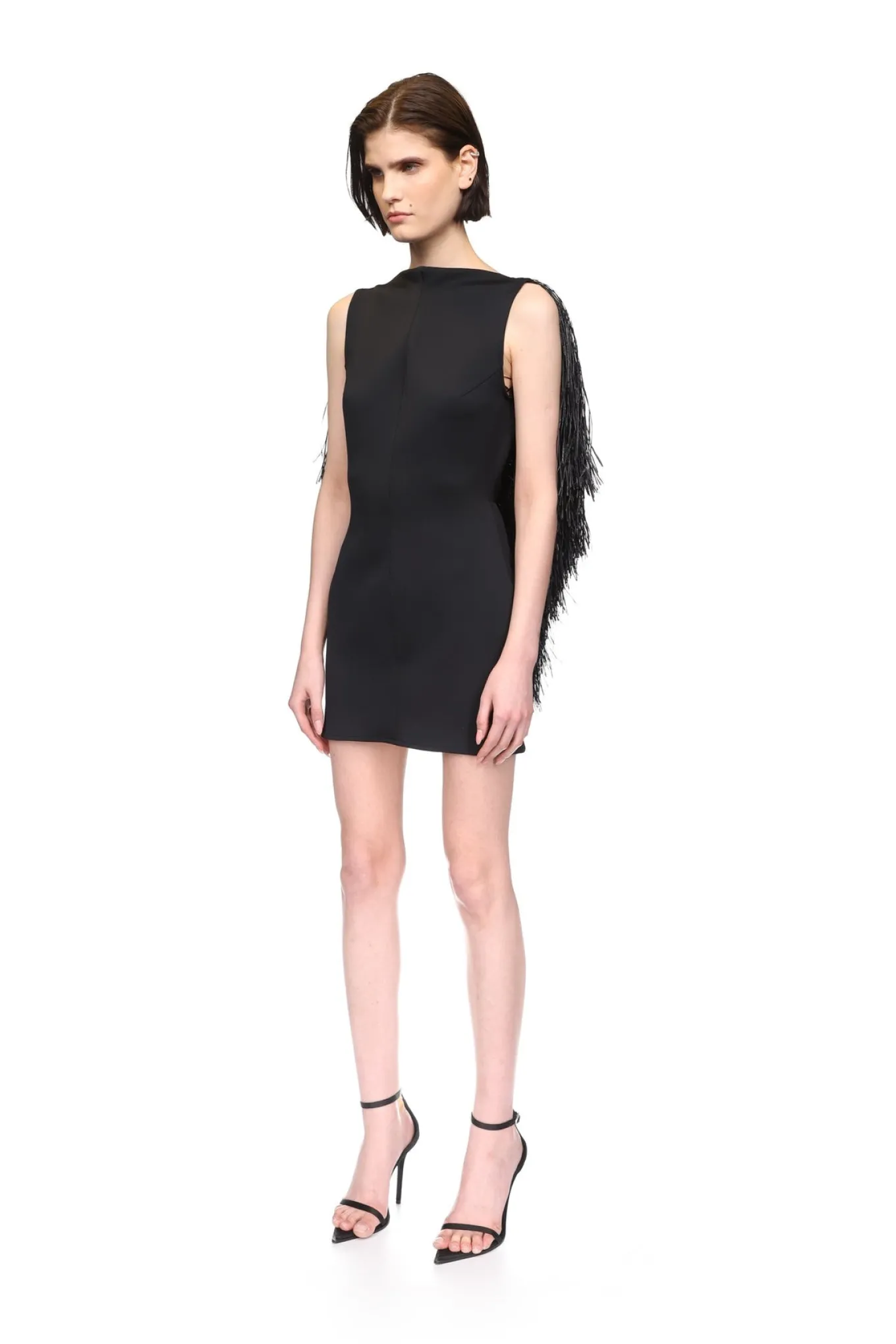 OPEN BACK RAFFIA FRINGE DETAIL MINI DRESS