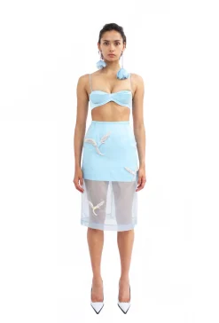 ORGANZA MIDI SKIRT WITH CRYSTAL HUMMINGBIRDS