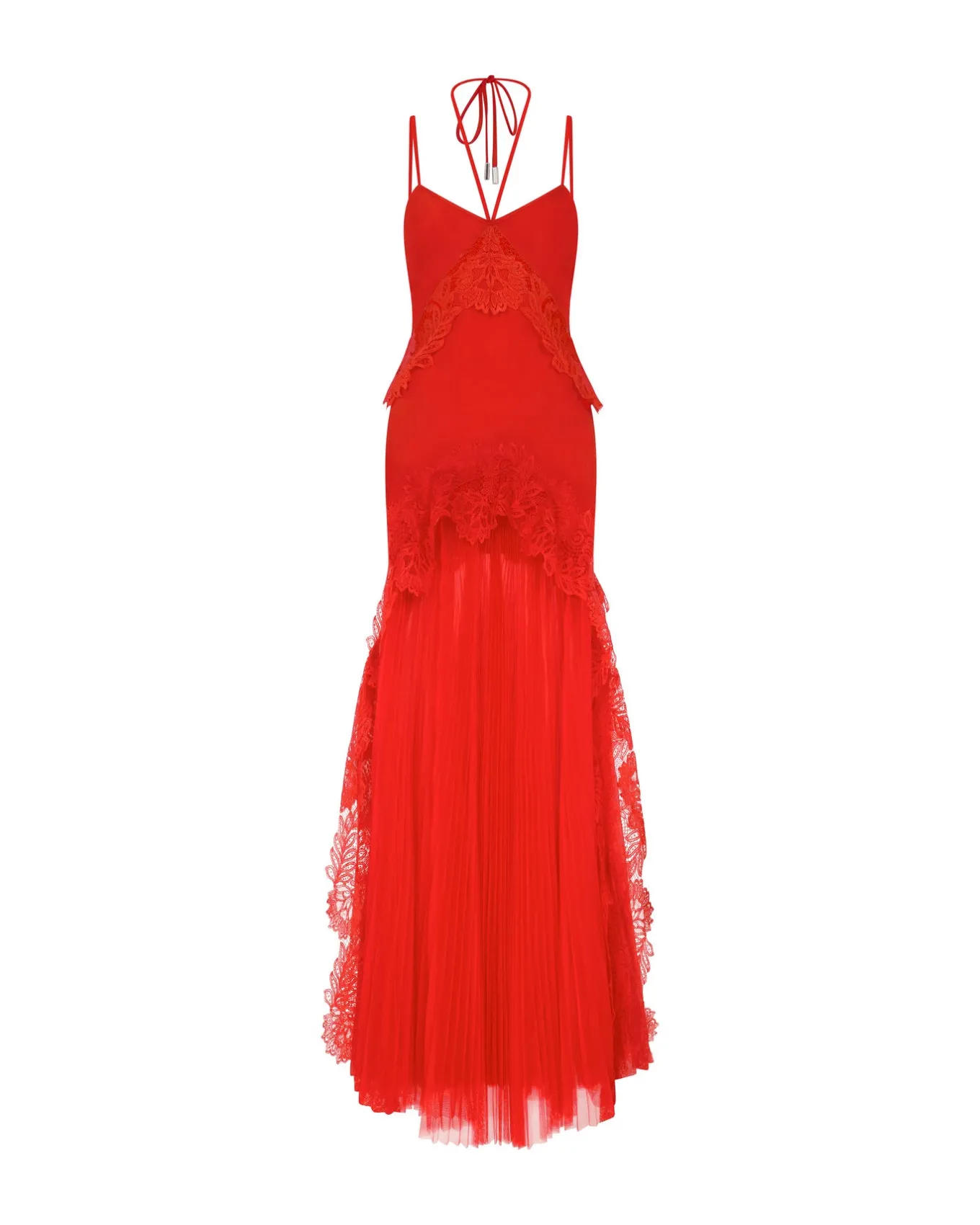 PLEATED SKIRT AND LACE TRIM GOWN