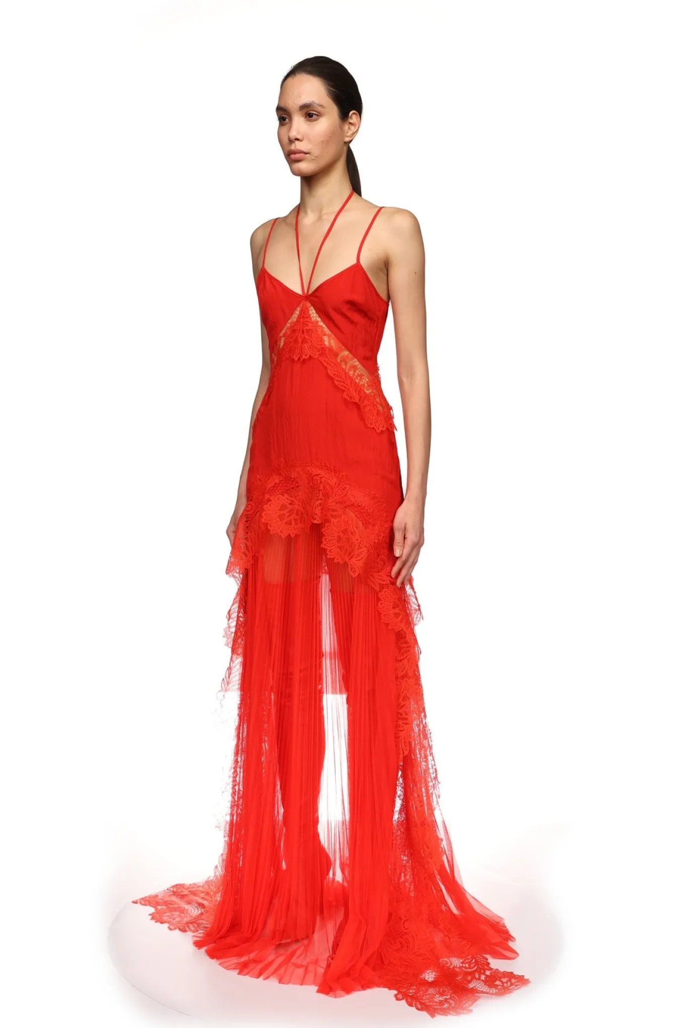 PLEATED SKIRT AND LACE TRIM GOWN