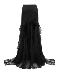 PLEATED TULLE AND LACE MAXI SKIRT