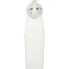 PLEXI & CRYSTAL WING EMBROIDERY MIDI DRESS