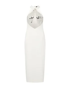 PLEXI & CRYSTAL WING EMBROIDERY MIDI DRESS