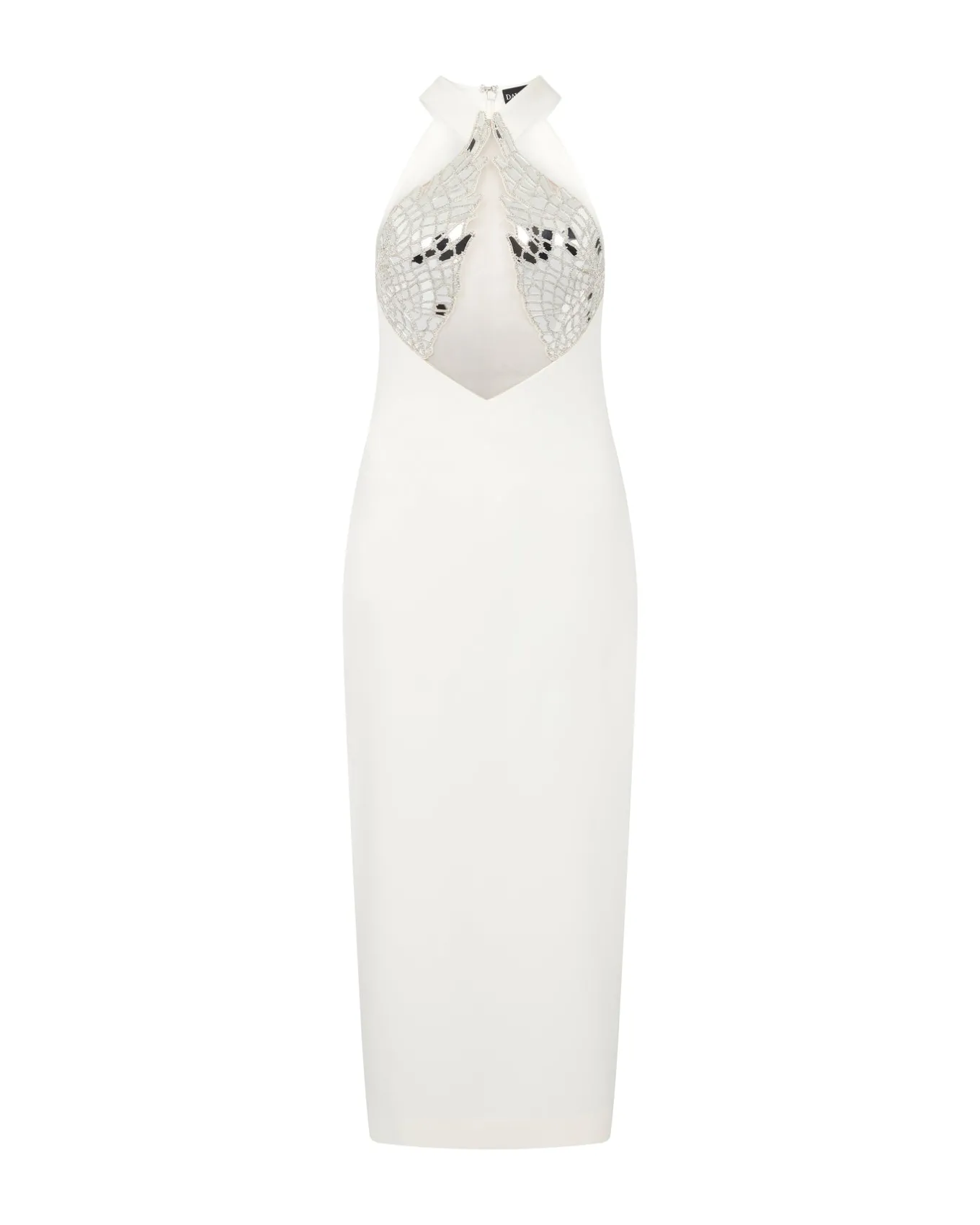 PLEXI & CRYSTAL WING EMBROIDERY MIDI DRESS