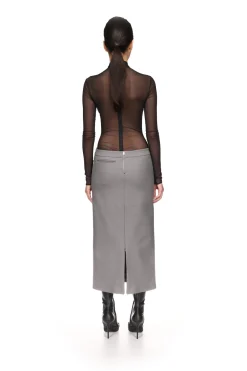 POCKET DETAIL MIDI SKIRT IN GREY