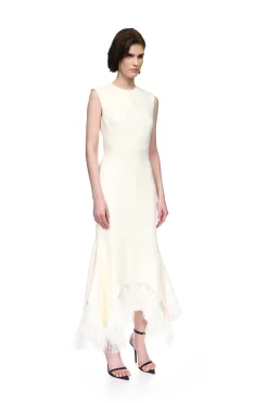 RAFFIA FRINGE AND FLOUNCE HEM MIDI DRESS