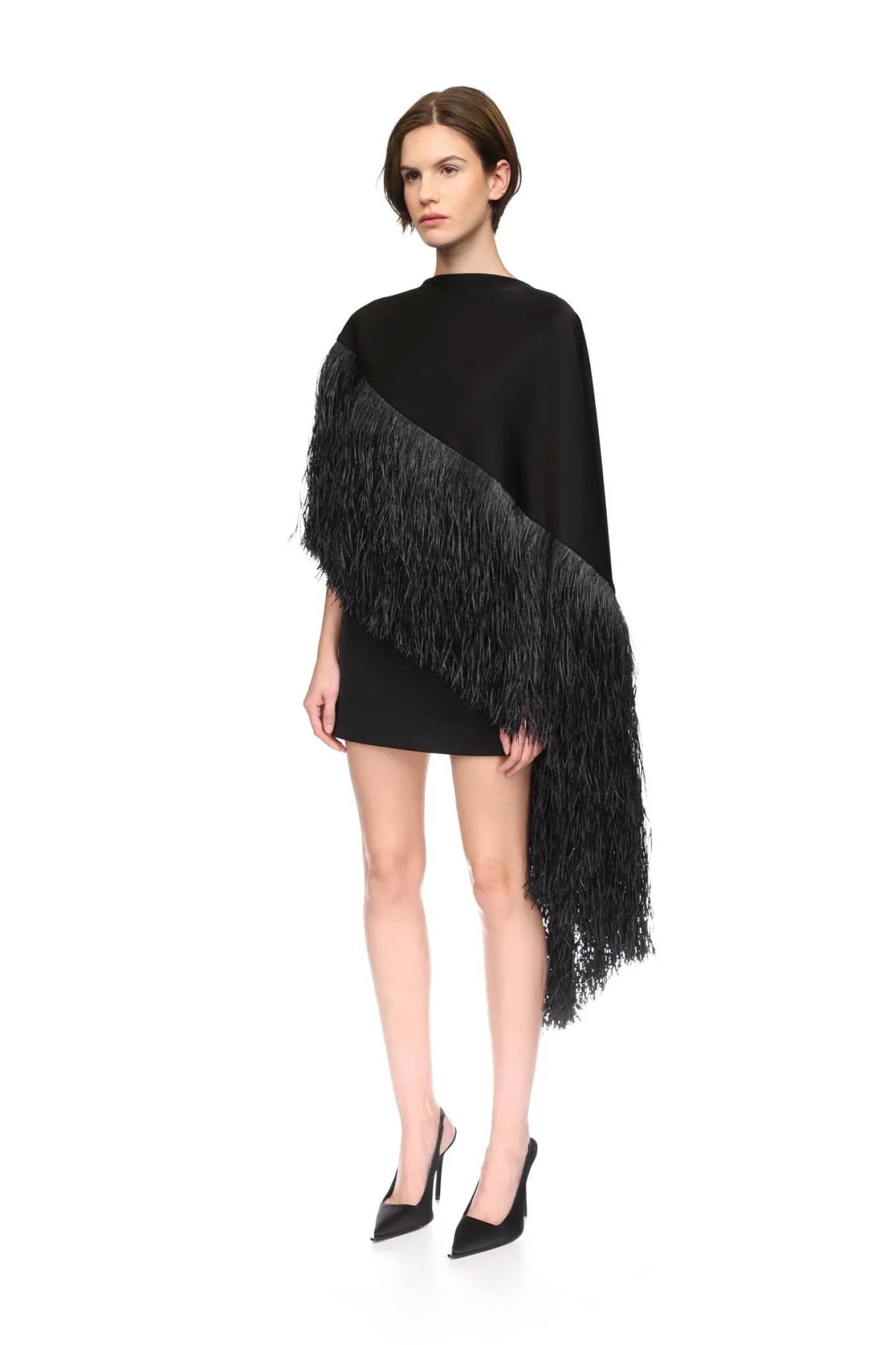 RAFFIA FRINGE CAPE DETAIL MINI DRESS