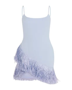 RAFFIA FRINGE HEM DETAIL MINI DRESS