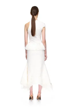 RAFFIA FRINGE TRIM AND BOUCLE MIDI SKIRT