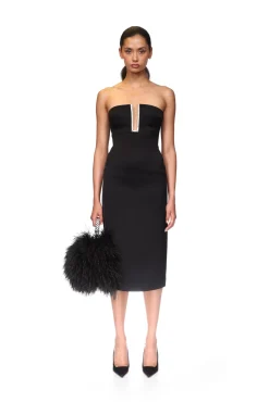 RECTANGLE CRYSTAL EMBROIDERY DETAIL MIDI DRESS