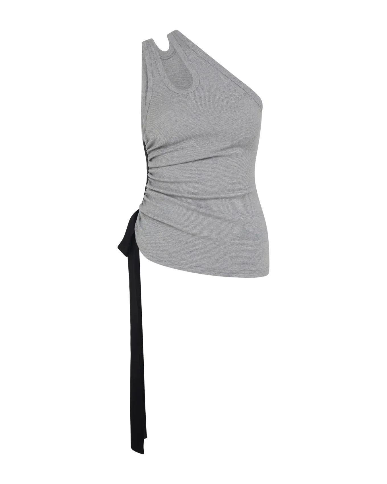 RUCHED SIDE AND SATIN BOW TOP IN GREY
