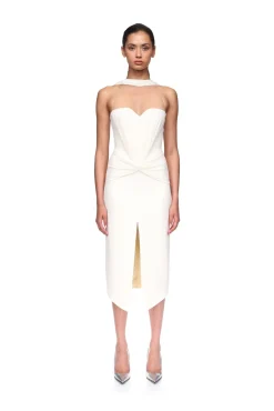 RUCHED TOP AND SCARF DETAIL MIDI DRESS