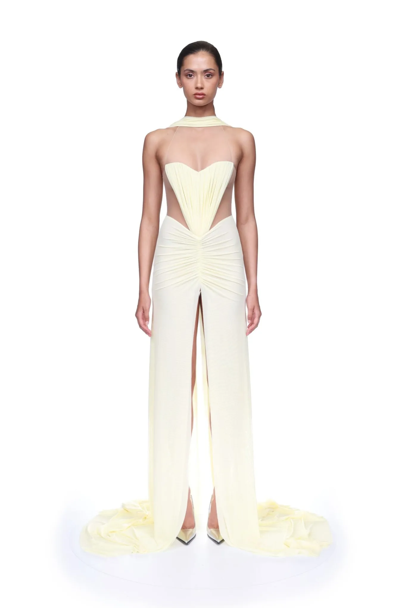 RUCHED TOP AND SCARF DETAIL GOWN