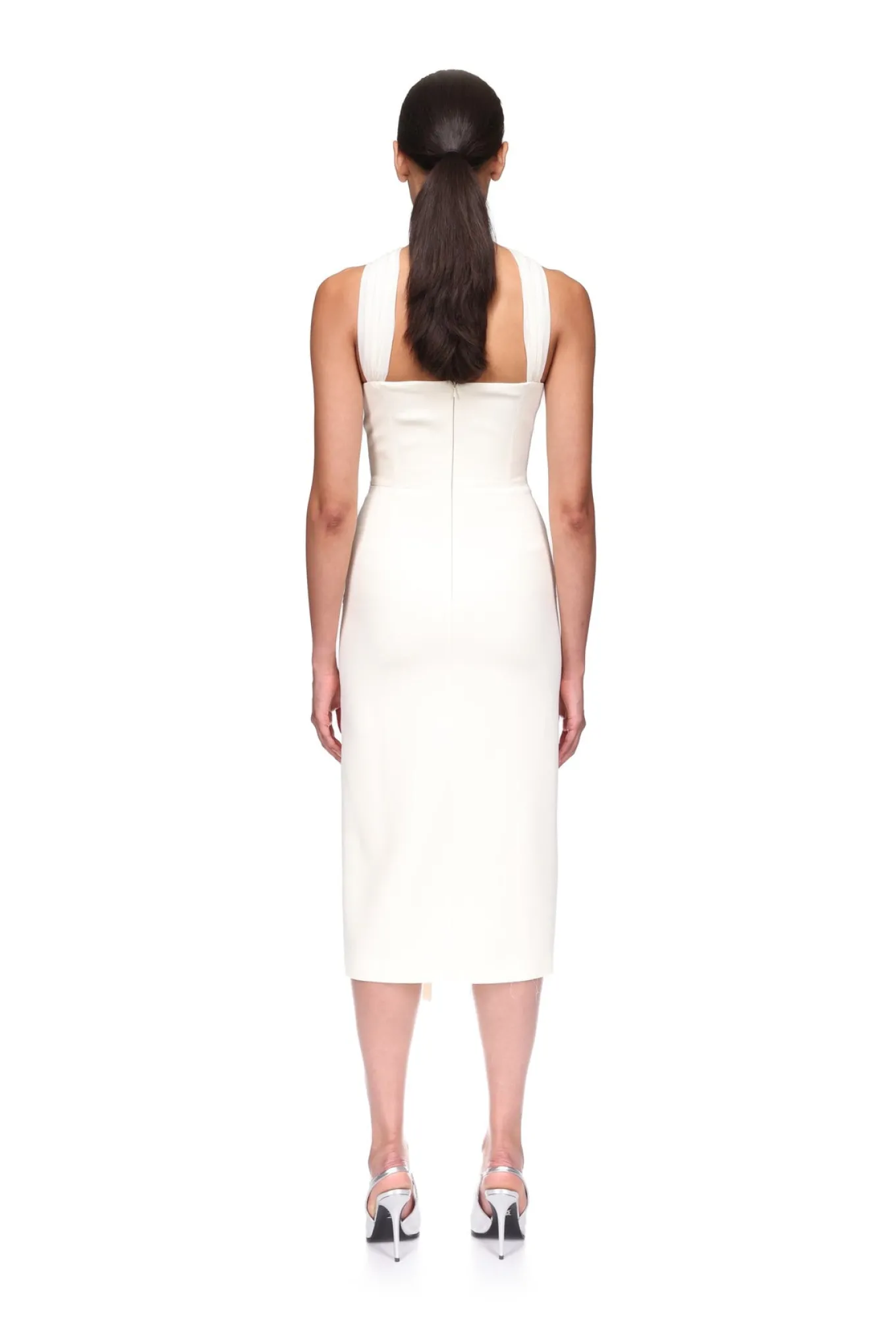RUCHED TOP AND SCARF DETAIL MIDI DRESS