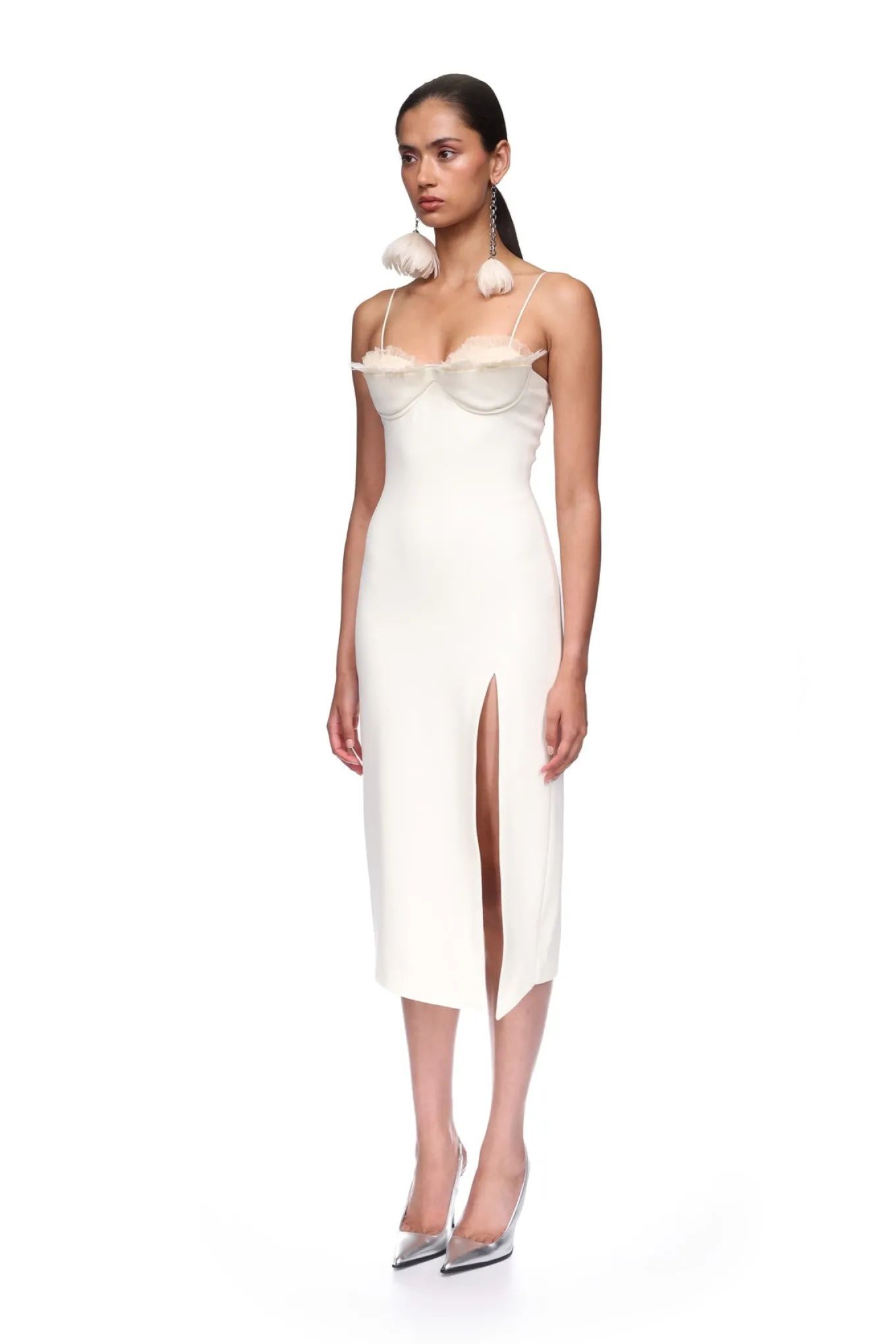 RUFFLE&FEATHER BALCONETTE BRA OPEN LEG MIDI DRESS