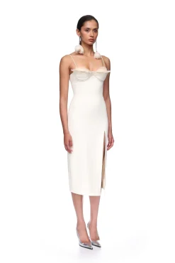 RUFFLE&FEATHER BALCONETTE BRA OPEN LEG MIDI DRESS
