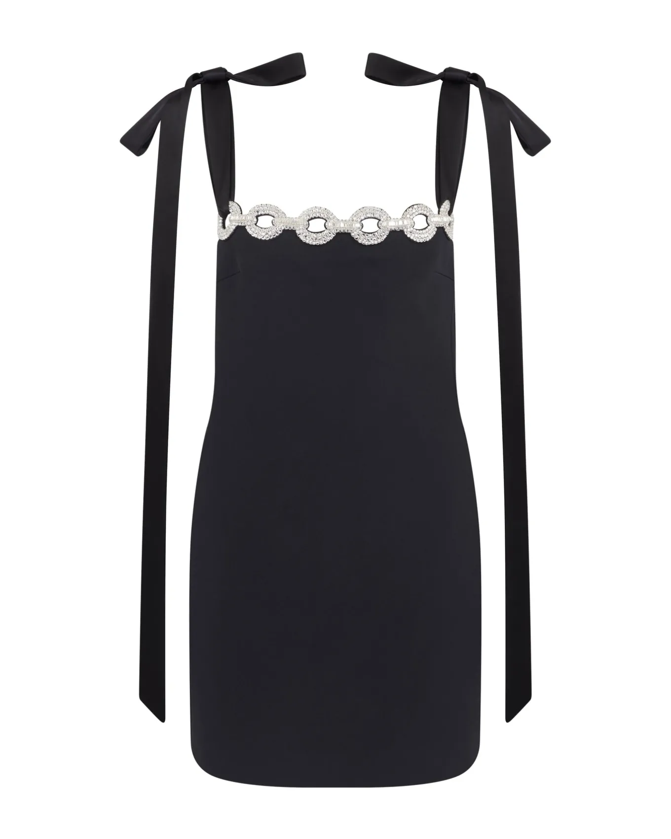 SATIN BOW AND CRYSTAL CHAIN MINI DRESS