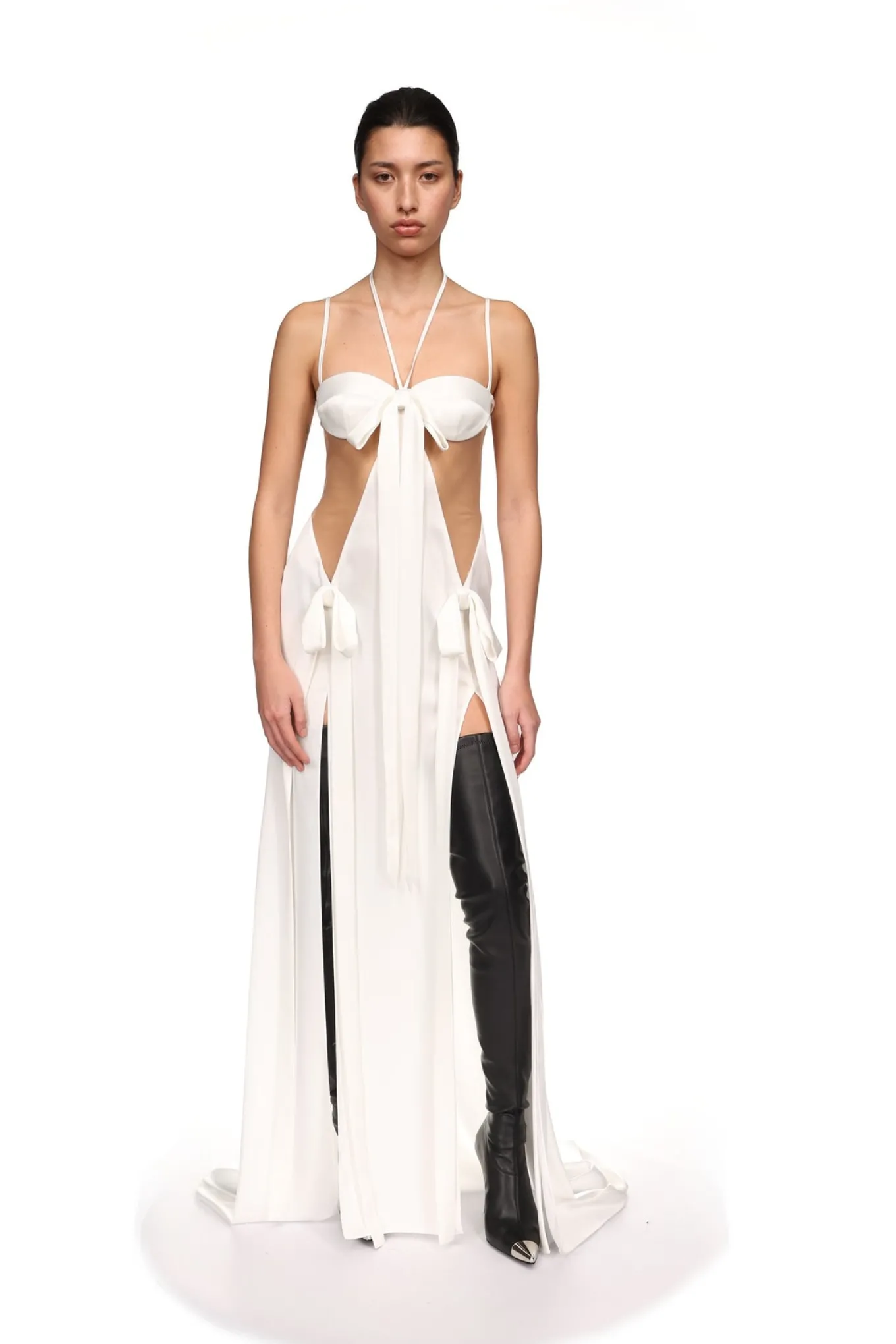 SATIN BOW AND CUTOUT GOWN
