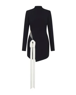 SATIN BOW AND LONG SLEEVE MINI DRESS