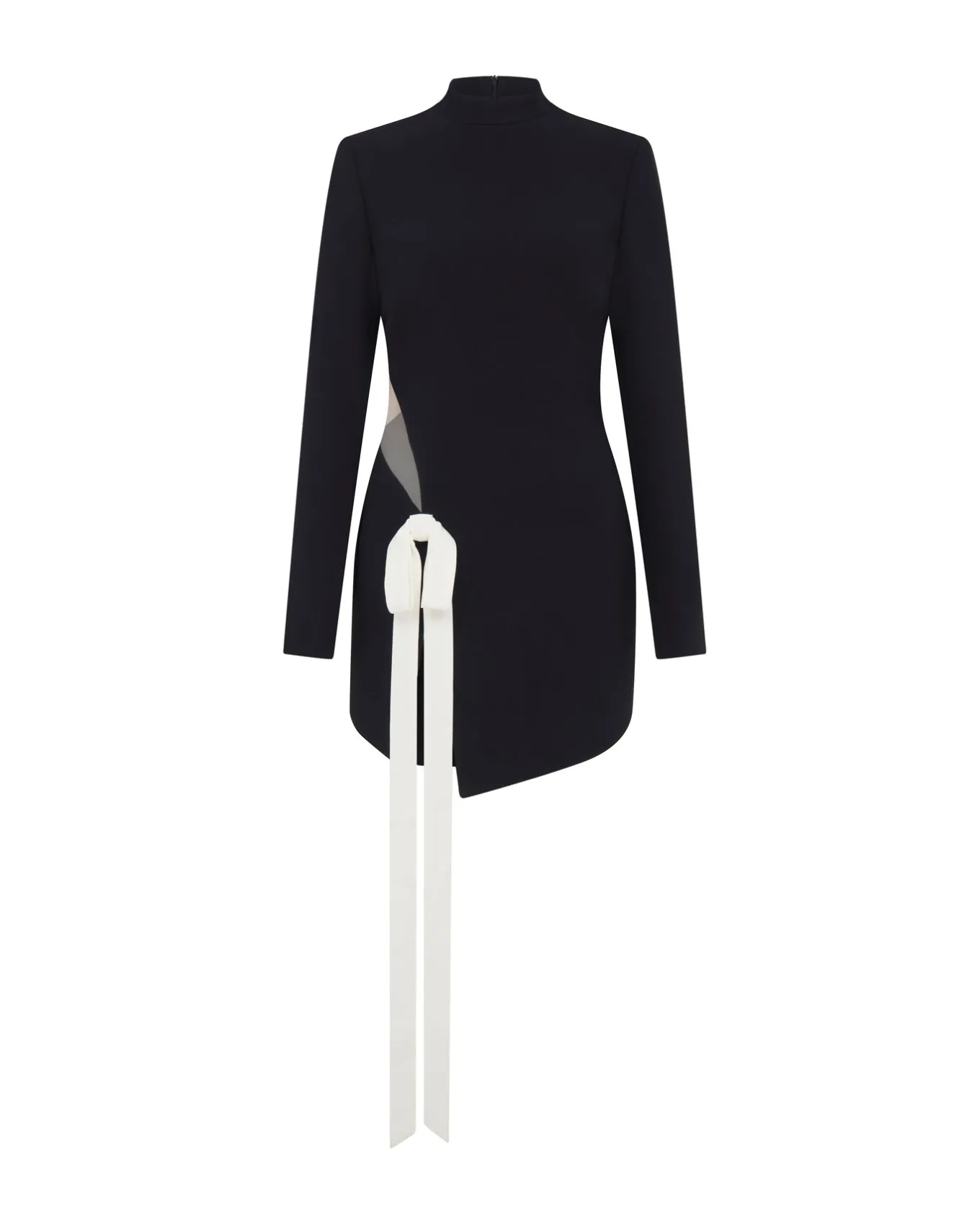 SATIN BOW AND LONG SLEEVE MINI DRESS