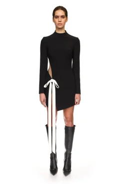 SATIN BOW AND LONG SLEEVE MINI DRESS