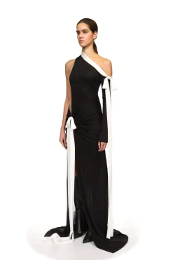 SATIN BOW AND ONE SLEEVE GOWN