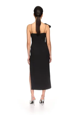 SATIN BOW AND OPEN LEG MIDI DRESS