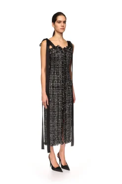 SATIN BOW AND TWEED MIDI DRESS
