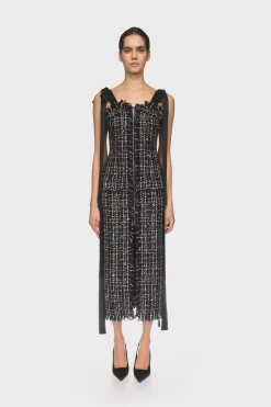SATIN BOW AND TWEED MIDI DRESS