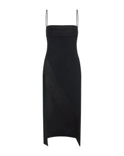 SATIN PLEATING DETAIL MIDI DRESS
