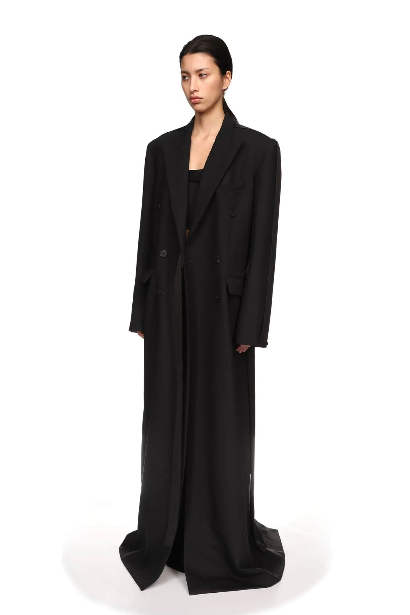 SATIN TAPE DETAIL OVERSIZED WOOL COAT