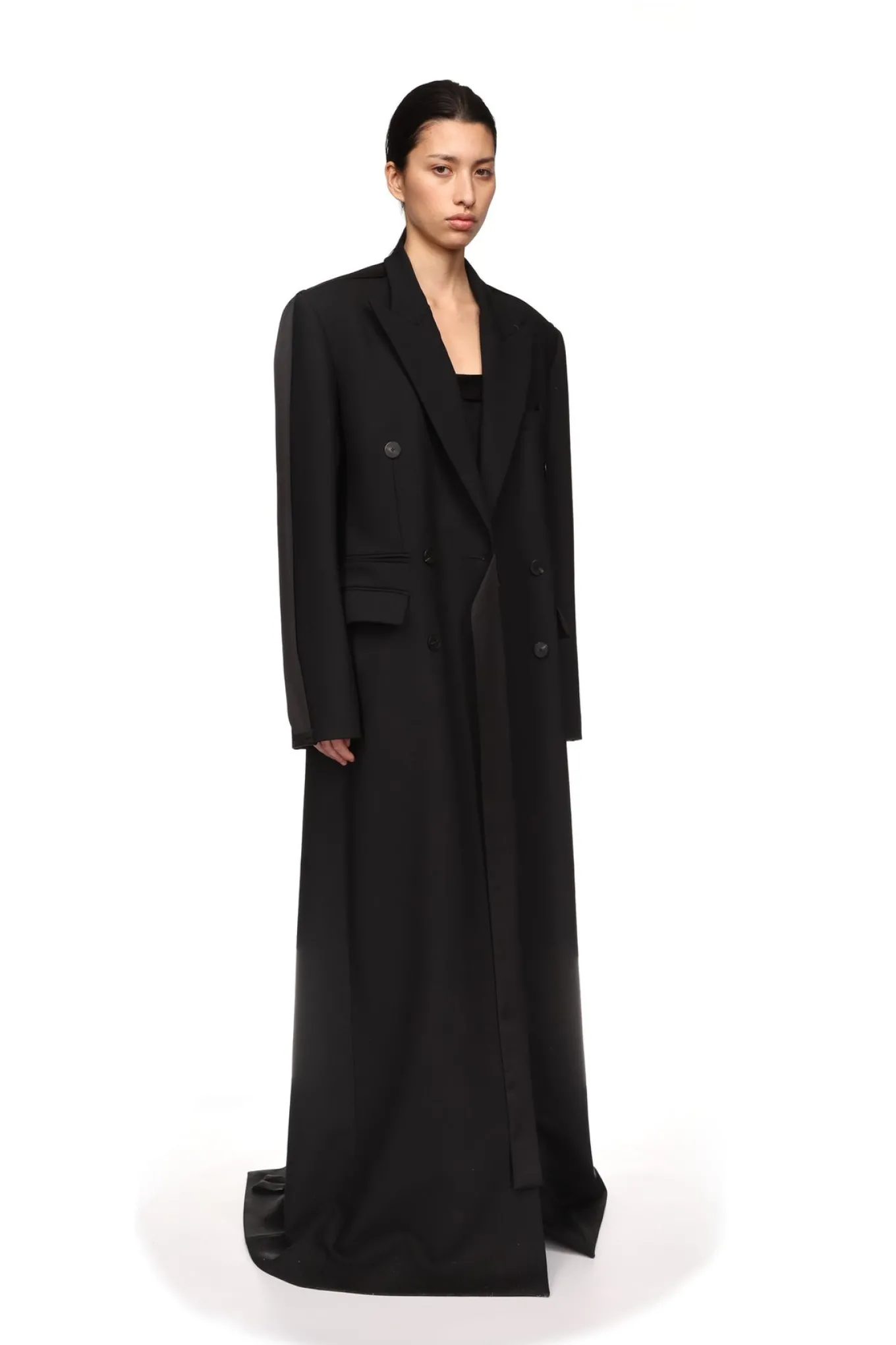 SATIN TAPE DETAIL OVERSIZED WOOL COAT