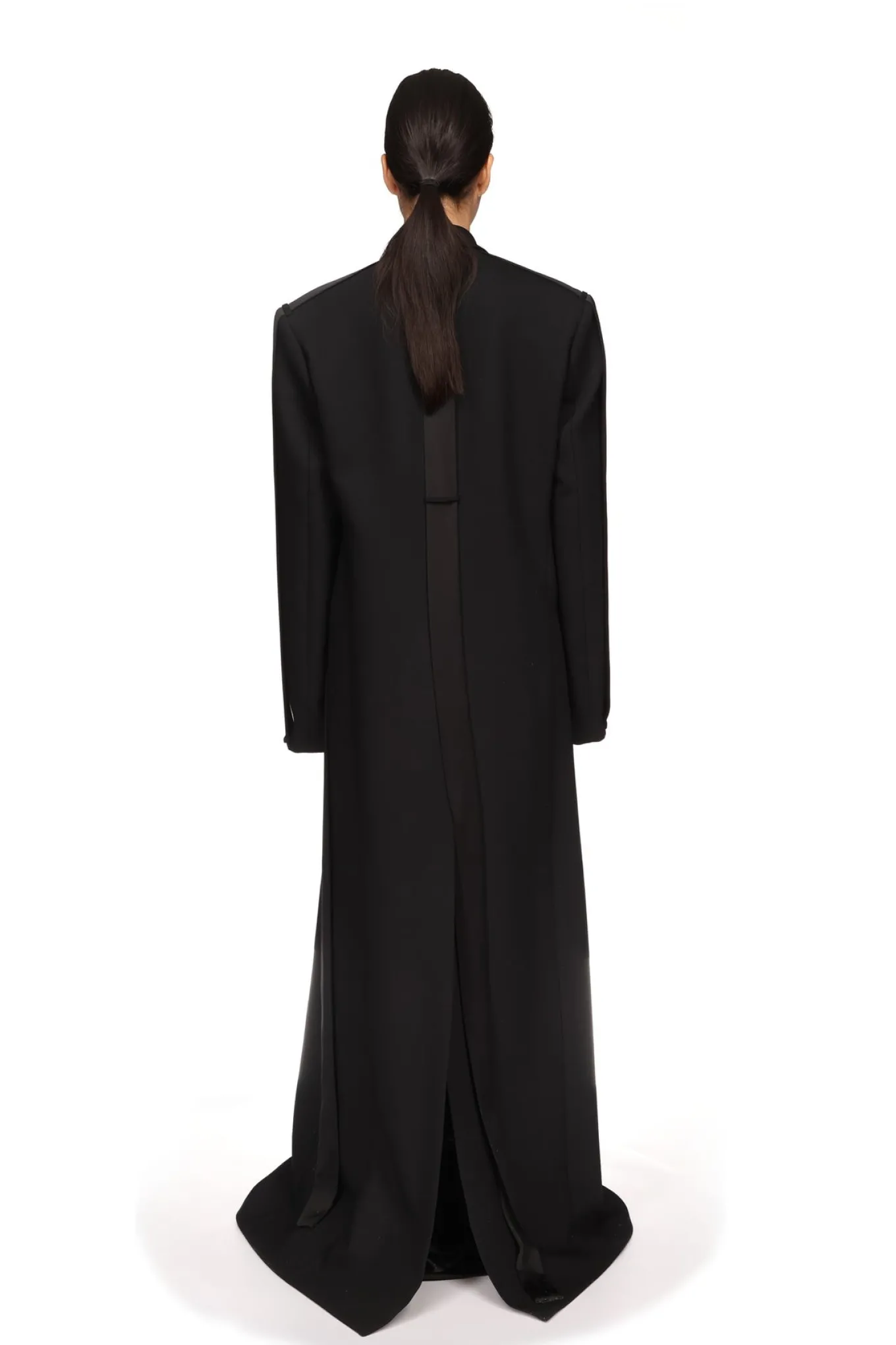 SATIN TAPE DETAIL OVERSIZED WOOL COAT