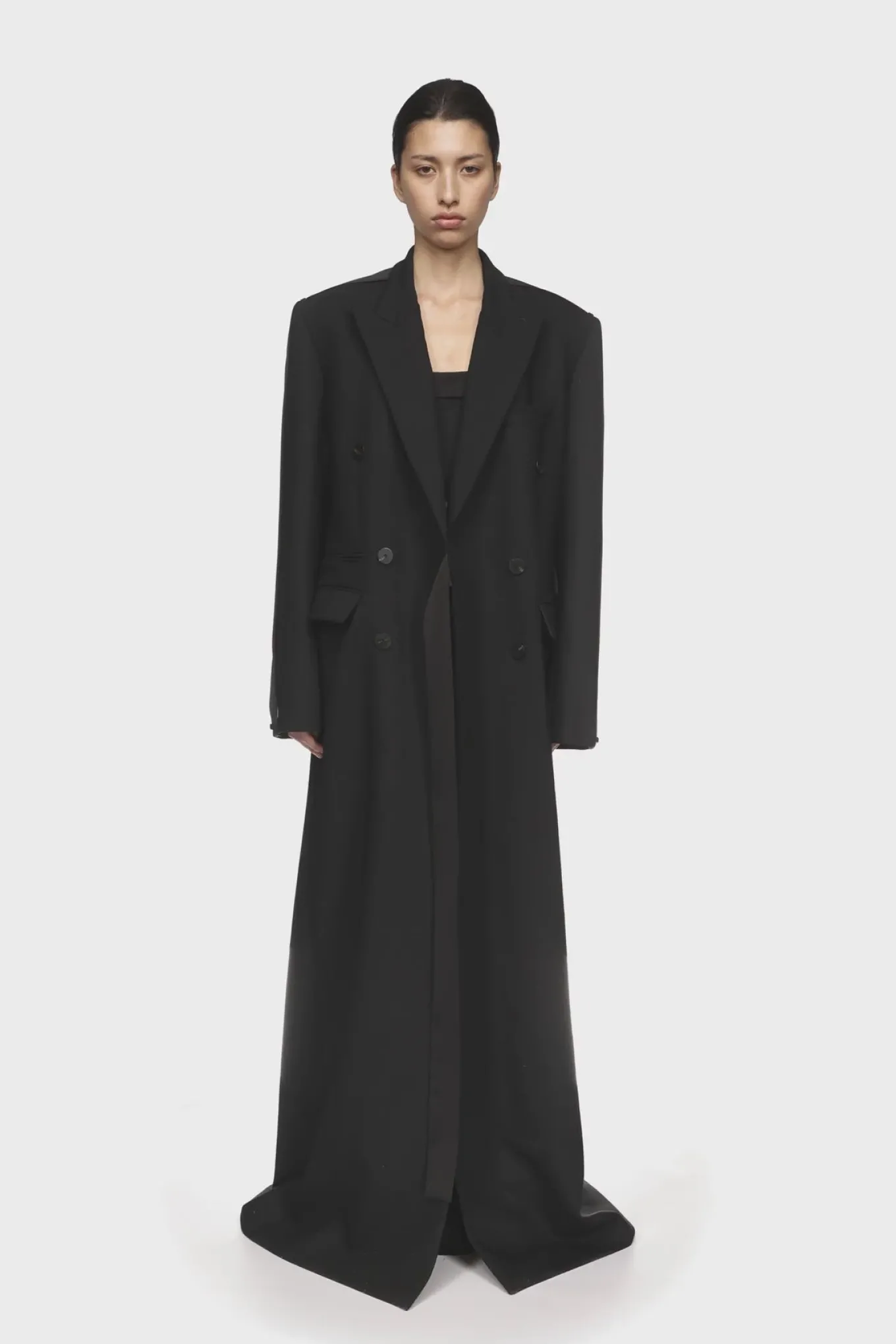 SATIN TAPE DETAIL OVERSIZED WOOL COAT