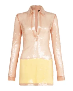 SEQUIN POLO MINI DRESS IN BEIGE