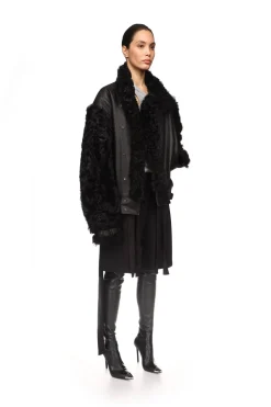 SHEARLING PANEL DETAIL LEATHER JACKET