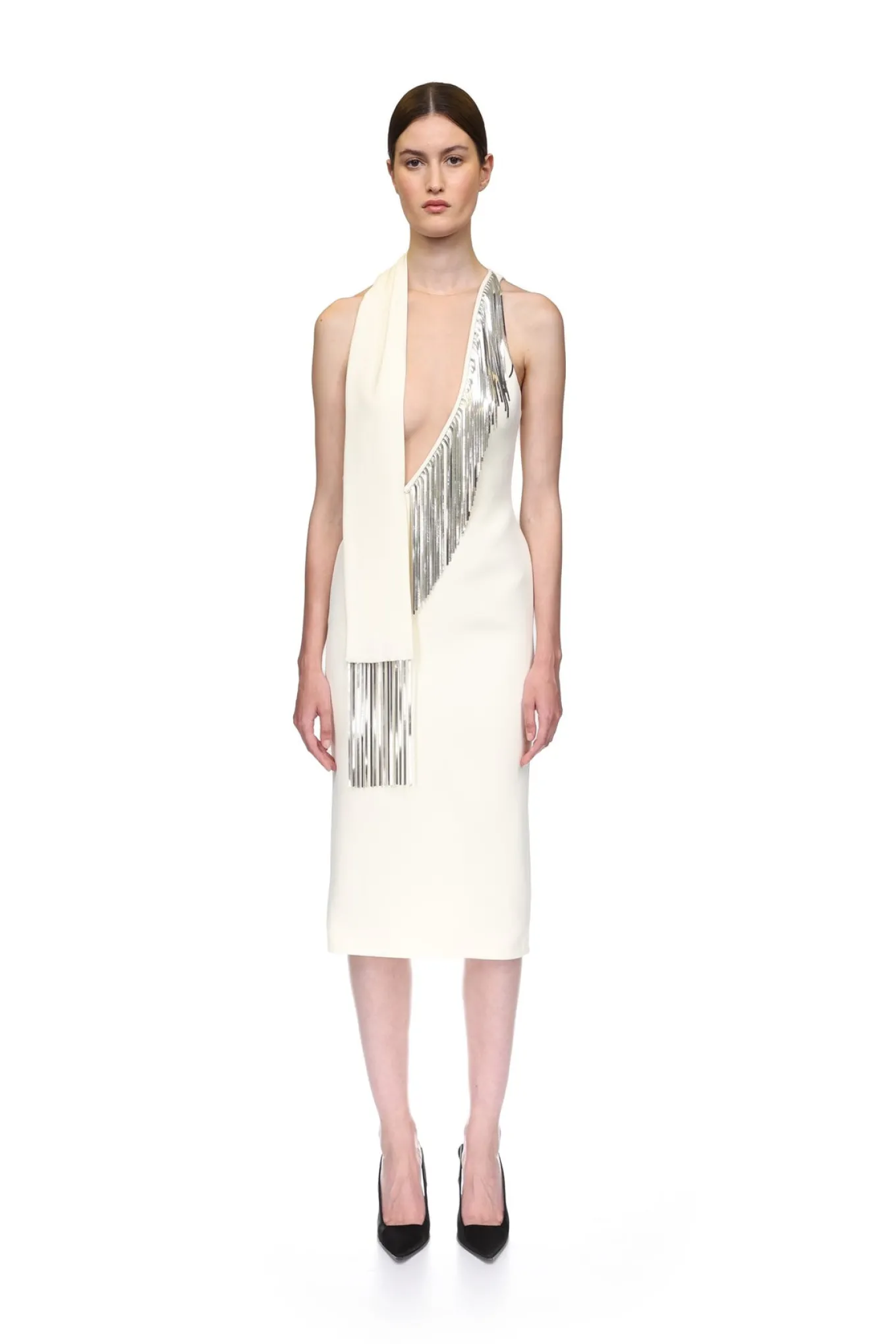 SILVER CHAIN FRINGE MIDI DRESS
