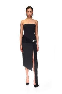 SLEEVELESS MIDI DRESS WITH CRYSTAL HUMMINGBIRD