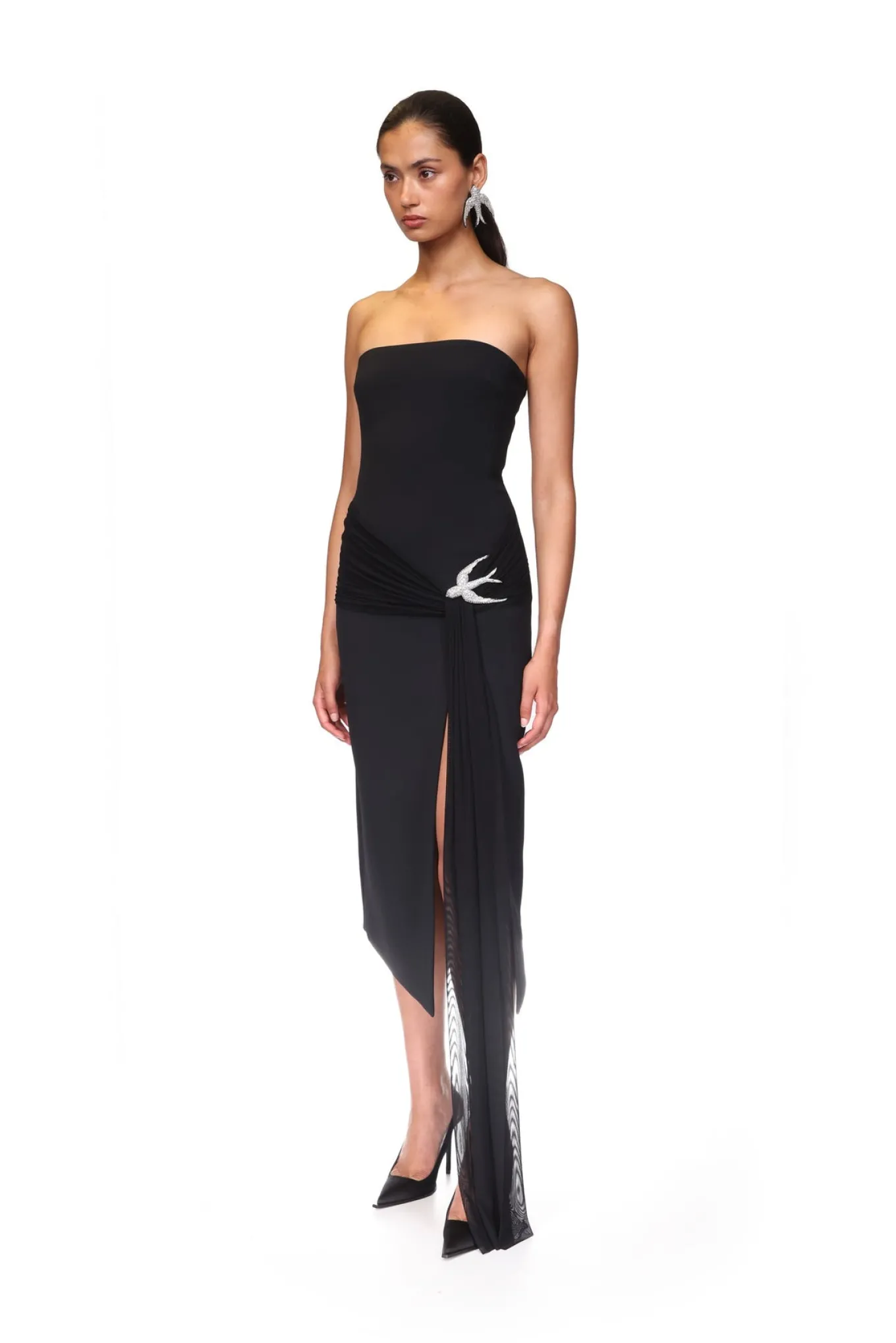 SLEEVELESS MIDI DRESS WITH CRYSTAL HUMMINGBIRD