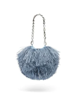 SMALL RAFFIA FRINGE TRIM BAG IN BLUE