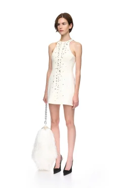 SPECKLED CRYSTAL EMBROIDERY MINI DRESS