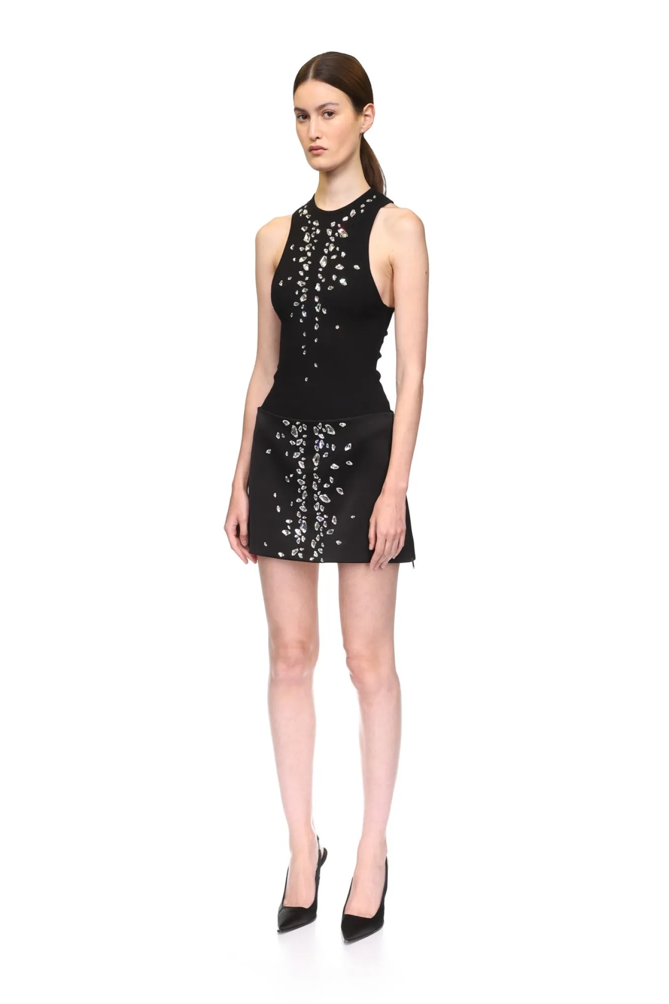 SPECKLED CRYSTAL EMBROIDERY JERSEY TOP