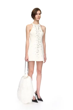 SPECKLED CRYSTAL EMBROIDERY MINI DRESS