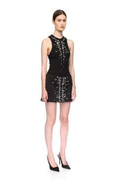 SPECKLED CRYSTAL EMBROIDERY JERSEY TOP